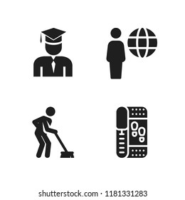person icon. 4 person vector icons set. sweeping, smartwatch and graduate icons for web and design about person theme