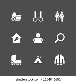 person icon. 9 person set with tent night, read, jacket and human vector icons for web and mobile app