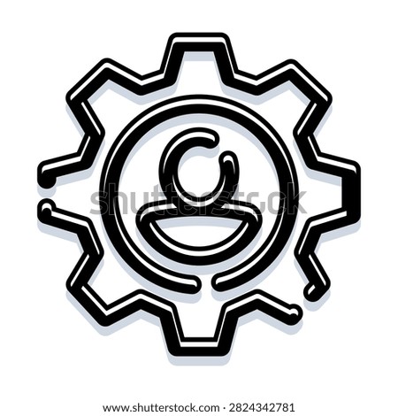 Person icon centered within a rotating gear, symbolizing human resources, productivity, role management, and collaborative operational processes for business settings