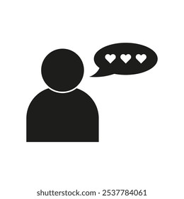 Person icon. Chat bubble hearts. Love message concept. Vector illustration.