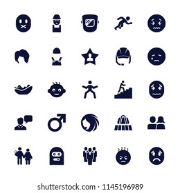 Person icon. collection of 25 person filled icons such as luggage belt, baby, woman hairstyle, male, worker, crying emot, angry emot. editable person icons for web and mobile.