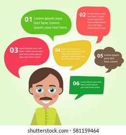 Person icon with colorful dialog speech bubbles. Vector illustration for your cute design.