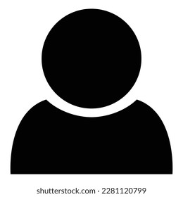 Person icon, flat style black color, simple avatar design, vector symbol object for UI, app, web, mobile, laser grave, vinyl sticker. Vector illustration isolated background.