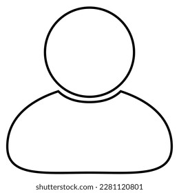 Person icon, flat style, simple design black color outlined graphic symbol avatar, vector object for app, UI, web, mobile, laser grave, vinyl sticker. Vector illustration isolated background.