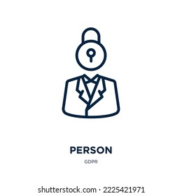 person icon from gdpr collection. Thin linear person, business, people outline icon isolated on white background. Line vector person sign, symbol for web and mobile