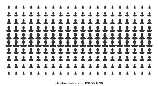 Person icon halftone pattern, constructed for backgrounds, covers, templates and abstraction compositions. Vector person items organized into halftone array.