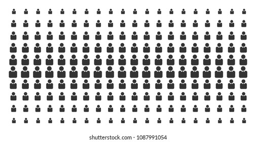 Person icon halftone pattern, constructed for backgrounds, covers, templates and abstract effects. Vector person symbols organized into halftone matrix.