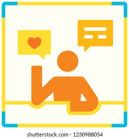 Person icon with heart in chat bubbles vector illustration in flat color design