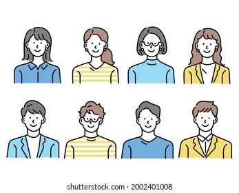 Person icon illustration .female, male, fashion, hairstyle, youth, face pattern