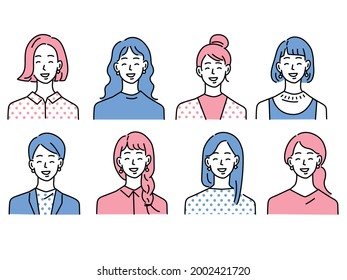 Person icon illustration .female, male, fashion, hairstyle, youth, face pattern