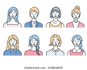 Person icon illustration .female, male, fashion, hairstyle, youth, face pattern