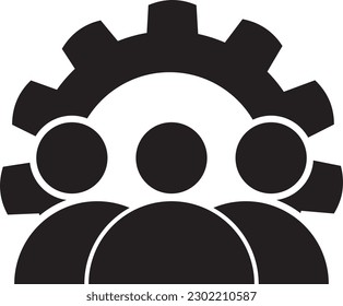 person icon with industrial gear icon, solid vector black illustration on a white background
