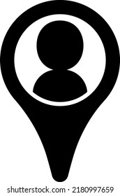 Icono de persona en un pin de mapa.