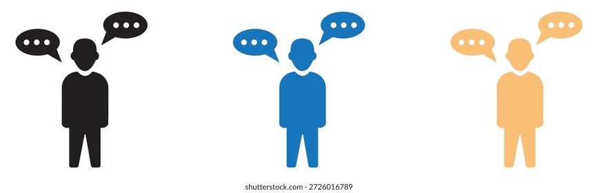 Person icon with multiple thought bubbles representing communication and discussion