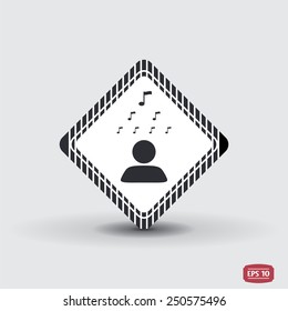 Person icon over his head musical note icon. Flat Design Style. Made in vector
