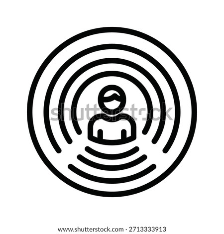 Person icon with radiating circles representing signal, influence, broadcast, or personal space
