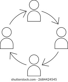 person icon with rotating arrow on white background.with black lines