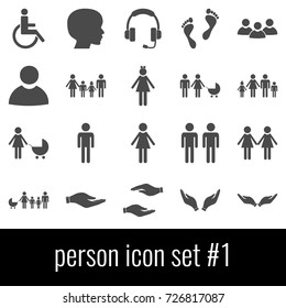 Person. Icon set 1. Gray icons on white background.