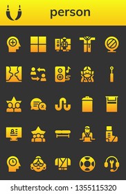 person icon set. 26 filled person icons.  Collection Of - Mind, Hammock, Delicious, Worker, Bathrobe, Mirror, Psychology, Network, Speakers, Ninja, Friends, Conversation, Stumbleupon