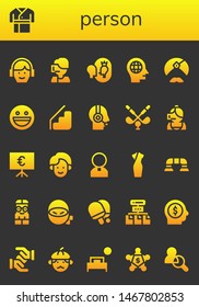 person icon set. 26 filled person icons.  Simple modern icons about  - Avatar, Robe, Call center, Esteem, Head, Man, Yahoo, Stairs, Customer service, Golf, Presentation, Priest