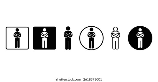 Person Icon Set Arms Crossed, Black and White Silhouettes Vector Design Illustration
