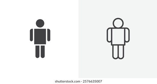 Person icon set in black flat solid and outlined style.