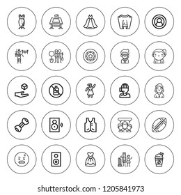 Person icon set. collection of 25 outline person icons with angry, bands, call center, cape, discussion, desk, dancer, dress, frisbee, frappe icons. editable icons.