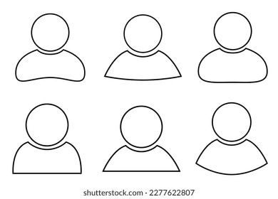 Person icon set, flat style black color outline, simple avatar design, vector symbol object for UI, app, web, mobile, laser grave, vinyl sticker. Vector illustration isolated background.