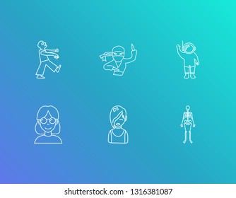 Person icon set and geek girl with zombie, emo girl and astronaut. Didactic related person icon vector for web UI logo design.