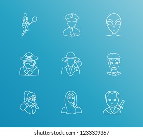 Person icon set and indian woman with samurAI, detective and knight. Pantomime related person icon vector for web UI logo design.