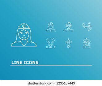 Person icon set and old man with nurse, hipster girl and robot. Chatbot related person icon vector for web UI logo design.