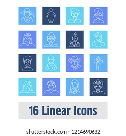 Person icon set and old woman with punk boy, geek girl and indian woman. Muslim woman related person icon vector for web UI logo design.