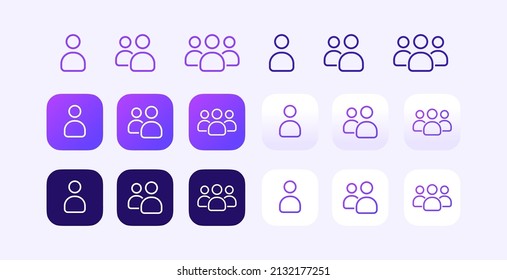 Person Icon Set Outline Gradient People Group Community and Individual User Kits Vector with Purple Gradient for Business Report Presentation