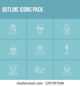 Person icon set and spy with asian girl, mermaid and indian woman. Male related person icon vector for web UI logo design.