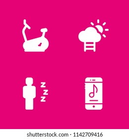 person icon set. stationary bike, man and smartphone vector icon for graphic design and web