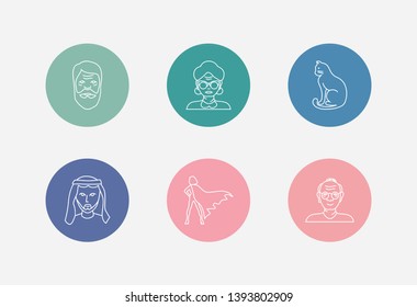 Person icon set and superhero woman with senior, arabian boy and old man. Kitten related person icon vector for web UI logo design.