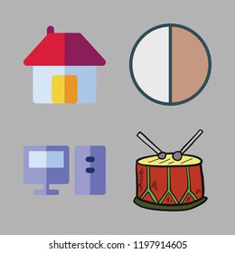 person icon set. vector set about computer, contrast, drum and house icons set.