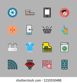 person icon set. vector set about wifi, reflection, barcode scanner and shopping basket icons set.