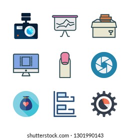 person icon set. vector set about analytics, shutter, delivery and bar chart icons set.