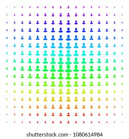 Person icon spectrum halftone pattern. Vector person symbols organized into halftone grid with vertical spectral gradient. Designed for backgrounds, covers and abstraction concepts.