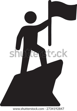 Person icon standing on cliff with raised flag symbolizing moral courage in business silhouette