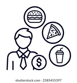 A person icon surrounded by food business elements