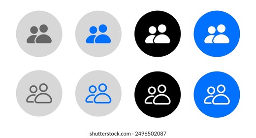 Person icon. two people sign. social group illustration. employee pictogram. Grey, blue and black button.