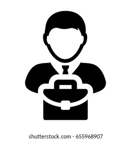 Person Icon - Vector Business Man Profile Avatar With Briefcase Symbol in Glyph 
Pictogram illustration