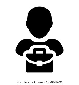 Person Icon - Vector Business Man Profile Avatar With Briefcase Symbol in Glyph Pictogram illustration