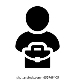 Person Icon - Vector Business Man Profile Avatar With Briefcase Symbol in Glyph Pictogram illustration