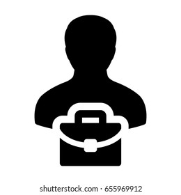 Person Icon - Vector Business Man Profile Avatar With Briefcase Symbol in Glyph Pictogram illustration