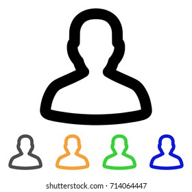 Person icon. Vector illustration style is a flat linear iconic person symbol with black, grey, green, blue, yellow color variants. Designed for web and software interfaces.