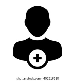 Person Icon Vector Plus Symbol for Add New User Profile Male Avatar in Flat Color Glyph Pictogram illustration