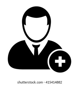 Person Icon Vector Plus Symbol for Add New User Profile Male Avatar in Flat Color Glyph Pictogram illustration